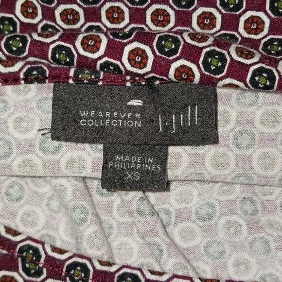 J Jill Tunic Blouse Burgundy Geometric Stretch 3/4 Sleeve Womens Size XS - Picture 6 of 7